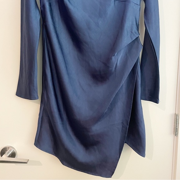 Saints + Secrets Blue Satin Long-sleeved Mini Dress Size Large - Picture 4 of 12